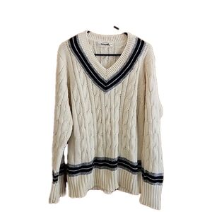 GUIDEBOAT CO Mens DEEP RIVER Fisherman Sweater Cream Cotton Cable Knit Sz Large